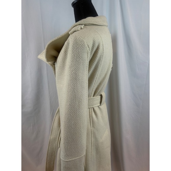 Chic Cream Textured Double Breasted Belted Trench Coat Women's Large - Picture 5 of 14